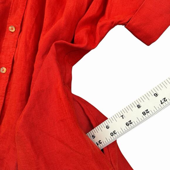 J.Crew Linen Button Front Shirt Dress Womens L Red Relaxed Fit Pockets Resort - Picture 6 of 10